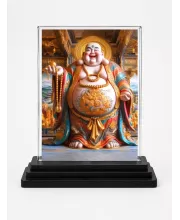 Budai Acrylic Car Dashboard Showpiece | Double-Sided Budai Photo Stand | 3 X 4 Inch Photo | Transparent Acrylic Frame With Black Base | Car Dashboard, Office & Table Decor (F71405)