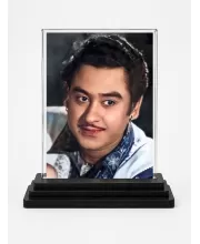 Shree Kishore Kumar Acrylic Car Dashboard Showpiece | Double-Sided Shree Kishore Kumar Photo Stand | 3 X 4 Inch Photo | Transparent Acrylic Frame With Black Base | Car Dashboard, Office & Table Decor (F71406)