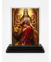 Durga Acrylic Car Dashboard Showpiece | Double-Sided Durga Photo Stand | 3 X 4 Inch Photo | Transparent Acrylic Frame With Black Base | Car Dashboard, Office & Table Decor (F71407)