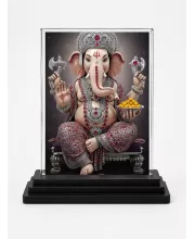 Lord Ganesha Acrylic Car Dashboard Showpiece | Double-Sided Lord Ganesha Photo Stand | 3 X 4 Inch Photo | Transparent Acrylic Frame With Black Base | Car Dashboard, Office & Table Decor (F71408)