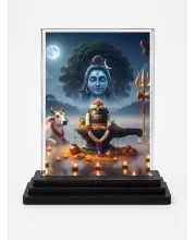 Lord Shiva Acrylic Car Dashboard Showpiece | Double-Sided Lord Shiva Photo Stand | 3 X 4 Inch Photo | Transparent Acrylic Frame With Black Base | Car Dashboard, Office & Table Decor (F71409)