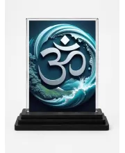 Om Acrylic Car Dashboard Showpiece | Double-Sided Om Photo Stand | 3 X 4 Inch Photo | Transparent Acrylic Frame With Black Base | Car Dashboard, Office & Table Decor (F71410)