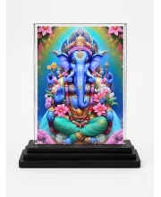 Ganesha Acrylic Car Dashboard Showpiece | Double-Sided Ganesha Photo Stand | 3 X 4 Inch Photo | Transparent Acrylic Frame With Black Base | Car Dashboard, Office & Table Decor (F71412)
