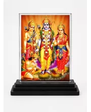 Lord Ram Darbar Acrylic Car Dashboard Showpiece | Double-Sided Lord Ram Darbar Photo Stand | 3 X 4 Inch Photo | Transparent Acrylic Frame With Black Base | Car Dashboard, Office & Table Decor (F71414)