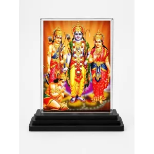 Lord Ram Darbar Acrylic Car Dashboard Showpiece | Double-Sided Lord Ram Darbar Photo Stand | 3 X 4 Inch Photo | Transparent Acrylic Frame With Black Base | Car Dashboard, Office & Table Decor (F71414)
