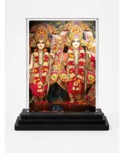 Lord Ram Darbar Acrylic Car Dashboard Showpiece | Double-Sided Lord Ram Darbar Photo Stand | 3 X 4 Inch Photo | Transparent Acrylic Frame With Black Base | Car Dashboard, Office & Table Decor (F71415)