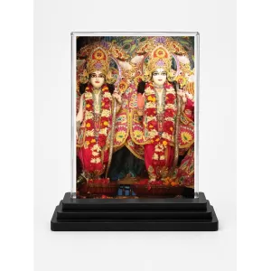 Lord Ram Darbar Acrylic Car Dashboard Showpiece | Double-Sided Lord Ram Darbar Photo Stand | 3 X 4 Inch Photo | Transparent Acrylic Frame With Black Base | Car Dashboard, Office & Table Decor (F71415)