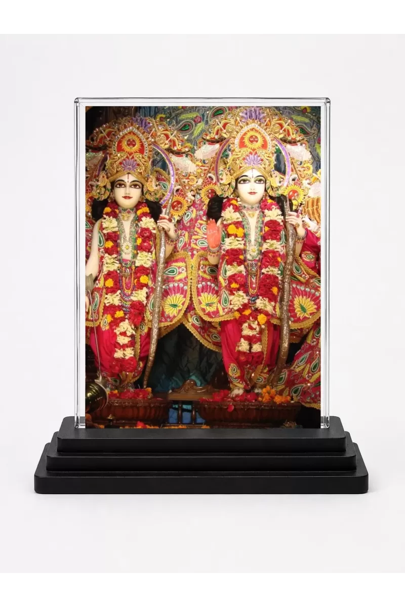 Lord Ram Darbar Acrylic Car Dashboard Showpiece | Double-Sided Lord Ram Darbar Photo Stand | 3 X 4 Inch Photo | Transparent Acrylic Frame With Black Base | Car Dashboard, Office & Table Decor (F71415)