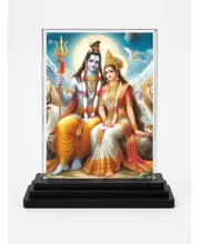 Lord Shiva And Parvati Acrylic Car Dashboard Showpiece | Double-Sided Lord Shiva And Parvati Photo Stand | 3 X 4 Inch Photo | Transparent Acrylic Frame With Black Base | Car Dashboard, Office & Table Decor (F71418)
