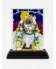 Shree Krishna Acrylic Car Dashboard Showpiece | Double-Sided Shree Krishna Photo Stand | 3 X 4 Inch Photo | Transparent Acrylic Frame With Black Base | Car Dashboard, Office & Table Decor (F71419)