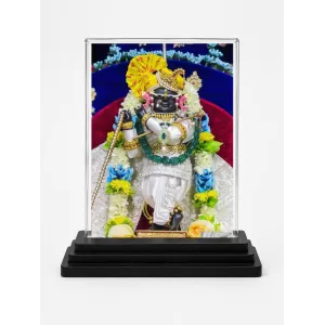 Shree Krishna Acrylic Car Dashboard Showpiece | Double-Sided Shree Krishna Photo Stand | 3 X 4 Inch Photo | Transparent Acrylic Frame With Black Base | Car Dashboard, Office & Table Decor (F71419)