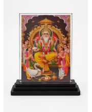 Lord Brahma Acrylic Car Dashboard Showpiece | Double-Sided Lord Brahma Photo Stand | 3 X 4 Inch Photo | Transparent Acrylic Frame With Black Base | Car Dashboard, Office & Table Decor (F71420)