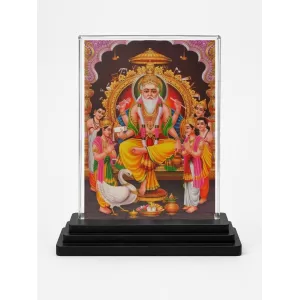 Lord Brahma Acrylic Car Dashboard Showpiece | Double-Sided Lord Brahma Photo Stand | 3 X 4 Inch Photo | Transparent Acrylic Frame With Black Base | Car Dashboard, Office & Table Decor (F71420)
