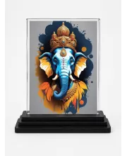 Ganesha Acrylic Car Dashboard Showpiece | Double-Sided Ganesha Photo Stand | 3 X 4 Inch Photo | Transparent Acrylic Frame With Black Base | Car Dashboard, Office & Table Decor (F71423)