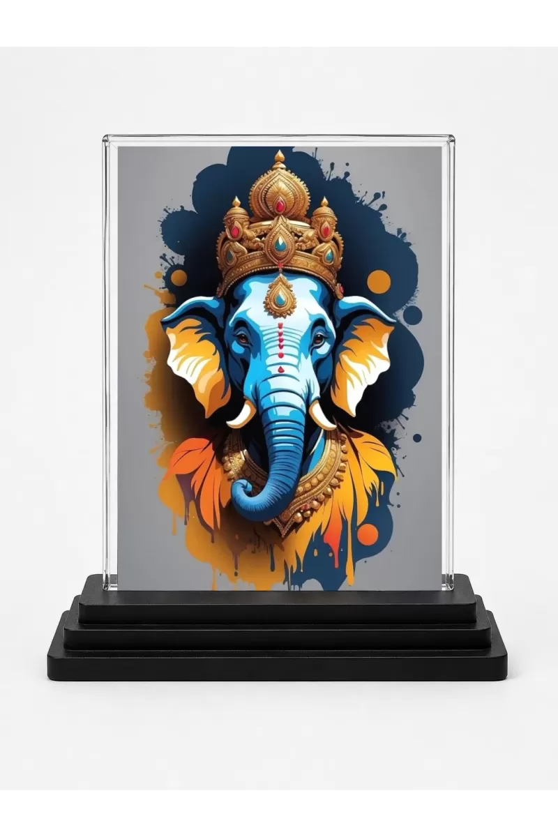 Ganesha Acrylic Car Dashboard Showpiece | Double-Sided Ganesha Photo Stand | 3 X 4 Inch Photo | Transparent Acrylic Frame With Black Base | Car Dashboard, Office & Table Decor (F71423)