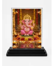 Ganesha Acrylic Car Dashboard Showpiece | Double-Sided Ganesha Photo Stand | 3 X 4 Inch Photo | Transparent Acrylic Frame With Black Base | Car Dashboard, Office & Table Decor (F71424)