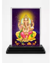 Lord Ganesha Acrylic Car Dashboard Showpiece | Double-Sided Lord Ganesha Photo Stand | 3 X 4 Inch Photo | Transparent Acrylic Frame With Black Base | Car Dashboard, Office & Table Decor (F71426)