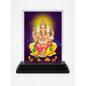 Lord Ganesha Acrylic Car Dashboard Showpiece | Double-Sided Lord Ganesha Photo Stand | 3 X 4 Inch Photo | Transparent Acrylic Frame With Black Base | Car Dashboard, Office & Table Decor (F71426)