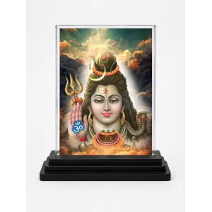 Shiva Acrylic Car Dashboard Showpiece | Double-Sided Shiva Photo Stand | 3 X 4 Inch Photo | Transparent Acrylic Frame With Black Base | Car Dashboard, Office & Table Decor (F71427)