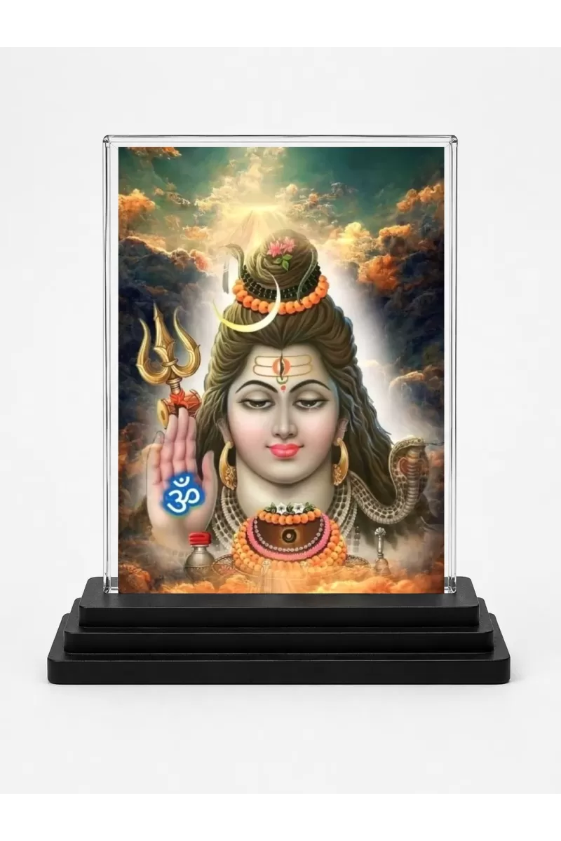 Shiva Acrylic Car Dashboard Showpiece | Double-Sided Shiva Photo Stand | 3 X 4 Inch Photo | Transparent Acrylic Frame With Black Base | Car Dashboard, Office & Table Decor (F71427)