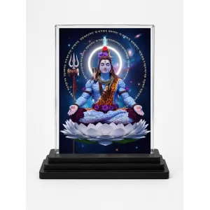 Shiva Acrylic Car Dashboard Showpiece | Double-Sided Shiva Photo Stand | 3 X 4 Inch Photo | Transparent Acrylic Frame With Black Base | Car Dashboard, Office & Table Decor (F71428)