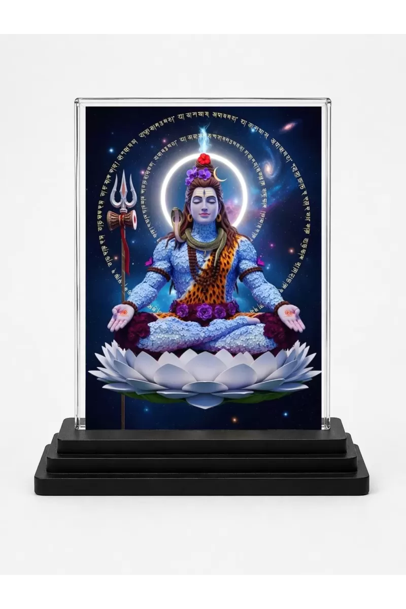 Shiva Acrylic Car Dashboard Showpiece | Double-Sided Shiva Photo Stand | 3 X 4 Inch Photo | Transparent Acrylic Frame With Black Base | Car Dashboard, Office & Table Decor (F71428)