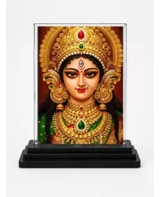 Goddess Durga Acrylic Car Dashboard Showpiece | Double-Sided Goddess Durga Photo Stand | 3 X 4 Inch Photo | Transparent Acrylic Frame With Black Base | Car Dashboard, Office & Table Decor (F71429)