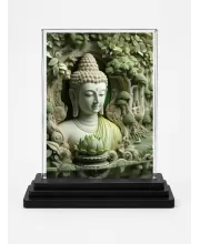 Gautama Buddha Acrylic Car Dashboard Showpiece | Double-Sided Gautama Buddha Photo Stand | 3 X 4 Inch Photo | Transparent Acrylic Frame With Black Base | Car Dashboard, Office & Table Decor (F71430)