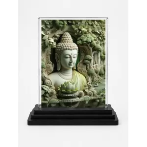 Gautama Buddha Acrylic Car Dashboard Showpiece | Double-Sided Gautama Buddha Photo Stand | 3 X 4 Inch Photo | Transparent Acrylic Frame With Black Base | Car Dashboard, Office & Table Decor (F71430)