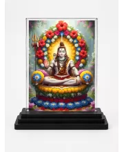 Lord Shiva Acrylic Car Dashboard Showpiece | Double-Sided Lord Shiva Photo Stand | 3 X 4 Inch Photo | Transparent Acrylic Frame With Black Base | Car Dashboard, Office & Table Decor (F71431)