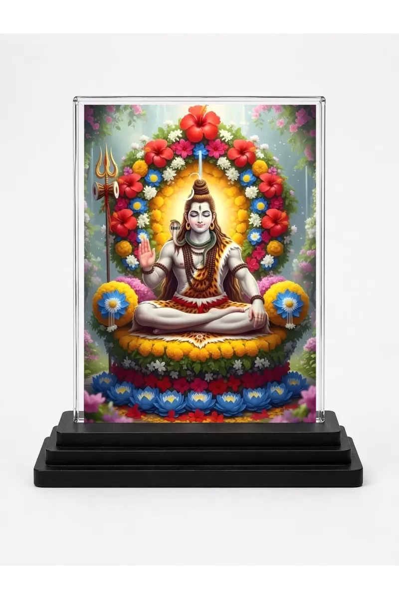 Lord Shiva Acrylic Car Dashboard Showpiece | Double-Sided Lord Shiva Photo Stand | 3 X 4 Inch Photo | Transparent Acrylic Frame With Black Base | Car Dashboard, Office & Table Decor (F71431)