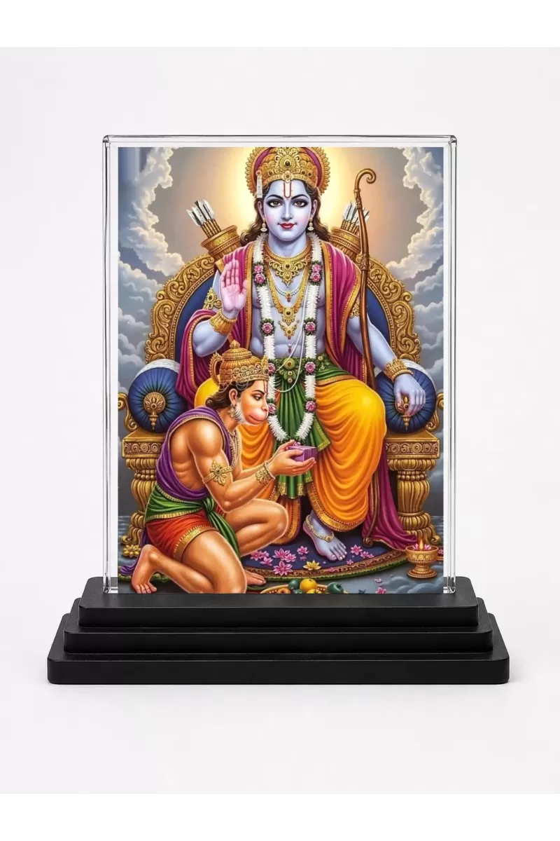 Rama Acrylic Car Dashboard Showpiece | Double-Sided Rama Photo Stand | 3 X 4 Inch Photo | Transparent Acrylic Frame With Black Base | Car Dashboard, Office & Table Decor (F71432)