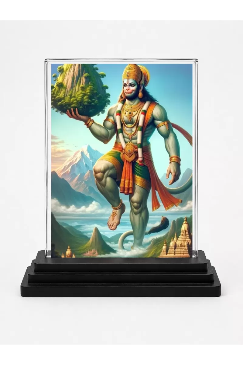 Hanuman Acrylic Car Dashboard Showpiece | Double-Sided Hanuman Photo Stand | 3 X 4 Inch Photo | Transparent Acrylic Frame With Black Base | Car Dashboard, Office & Table Decor (F71433)