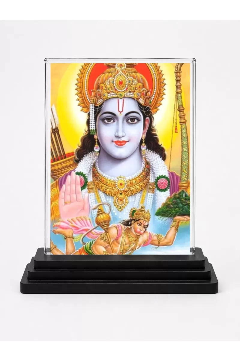 Rama Acrylic Car Dashboard Showpiece | Double-Sided Rama Photo Stand | 3 X 4 Inch Photo | Transparent Acrylic Frame With Black Base | Car Dashboard, Office & Table Decor (F71434)