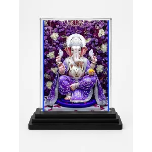 Lord Ganesha Acrylic Car Dashboard Showpiece | Double-Sided Lord Ganesha Photo Stand | 3 X 4 Inch Photo | Transparent Acrylic Frame With Black Base | Car Dashboard, Office & Table Decor (F71435)
