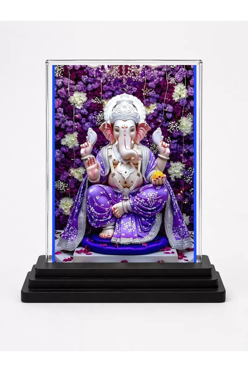 Lord Ganesha Acrylic Car Dashboard Showpiece | Double-Sided Lord Ganesha Photo Stand | 3 X 4 Inch Photo | Transparent Acrylic Frame With Black Base | Car Dashboard, Office & Table Decor (F71435)