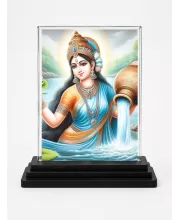 Goddess Ganga Acrylic Car Dashboard Showpiece | Double-Sided Goddess Ganga Photo Stand | 3 X 4 Inch Photo | Transparent Acrylic Frame With Black Base | Car Dashboard, Office & Table Decor (F71436)
