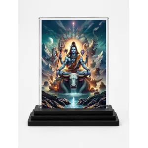 Shiva Acrylic Car Dashboard Showpiece | Double-Sided Shiva Photo Stand | 3 X 4 Inch Photo | Transparent Acrylic Frame With Black Base | Car Dashboard, Office & Table Decor (F71439)