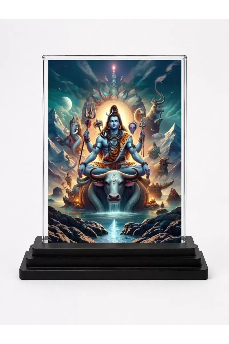 Shiva Acrylic Car Dashboard Showpiece | Double-Sided Shiva Photo Stand | 3 X 4 Inch Photo | Transparent Acrylic Frame With Black Base | Car Dashboard, Office & Table Decor (F71439)