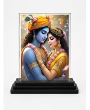 Krishna And Radha Acrylic Car Dashboard Showpiece | Double-Sided Krishna And Radha Photo Stand | 3 X 4 Inch Photo | Transparent Acrylic Frame With Black Base | Car Dashboard, Office & Table Decor (F71440)