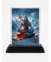 Shiva Acrylic Car Dashboard Showpiece | Double-Sided Shiva Photo Stand | 3 X 4 Inch Photo | Transparent Acrylic Frame With Black Base | Car Dashboard, Office & Table Decor (F71441)