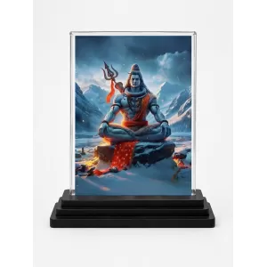 Shiva Acrylic Car Dashboard Showpiece | Double-Sided Shiva Photo Stand | 3 X 4 Inch Photo | Transparent Acrylic Frame With Black Base | Car Dashboard, Office & Table Decor (F71441)