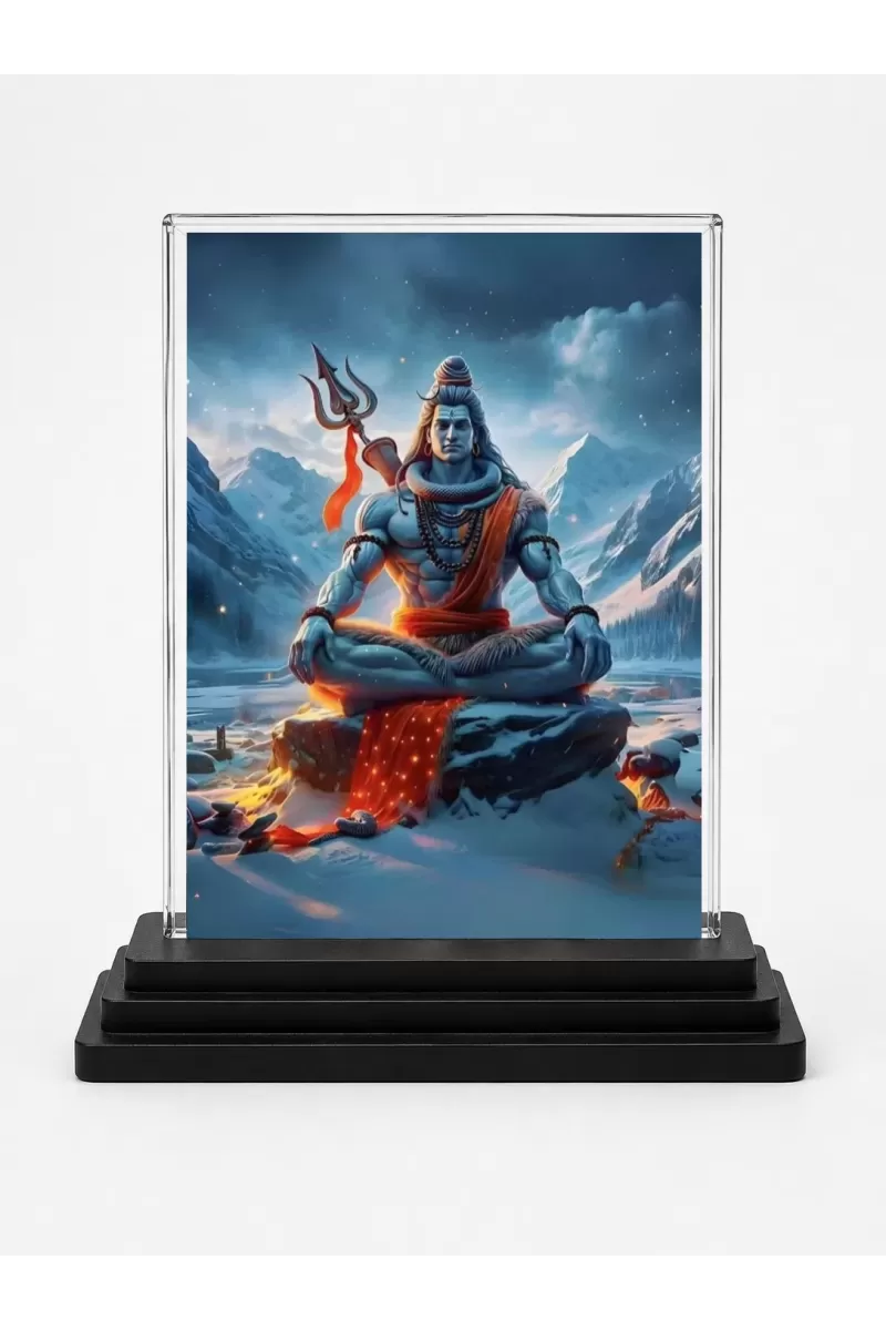 Shiva Acrylic Car Dashboard Showpiece | Double-Sided Shiva Photo Stand | 3 X 4 Inch Photo | Transparent Acrylic Frame With Black Base | Car Dashboard, Office & Table Decor (F71441)