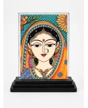 Goddess Durga Acrylic Car Dashboard Showpiece | Double-Sided Goddess Durga Photo Stand | 3 X 4 Inch Photo | Transparent Acrylic Frame With Black Base | Car Dashboard, Office & Table Decor (F71442)