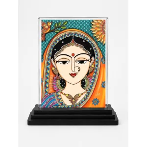 Goddess Durga Acrylic Car Dashboard Showpiece | Double-Sided Goddess Durga Photo Stand | 3 X 4 Inch Photo | Transparent Acrylic Frame With Black Base | Car Dashboard, Office & Table Decor (F71442)
