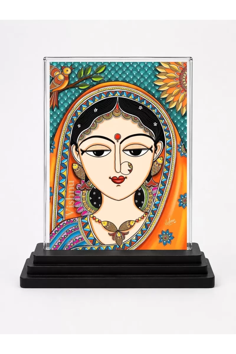 Goddess Durga Acrylic Car Dashboard Showpiece | Double-Sided Goddess Durga Photo Stand | 3 X 4 Inch Photo | Transparent Acrylic Frame With Black Base | Car Dashboard, Office & Table Decor (F71442)