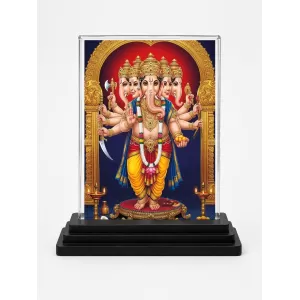 Ganesha Acrylic Car Dashboard Showpiece | Double-Sided Ganesha Photo Stand | 3 X 4 Inch Photo | Transparent Acrylic Frame With Black Base | Car Dashboard, Office & Table Decor (F71444)