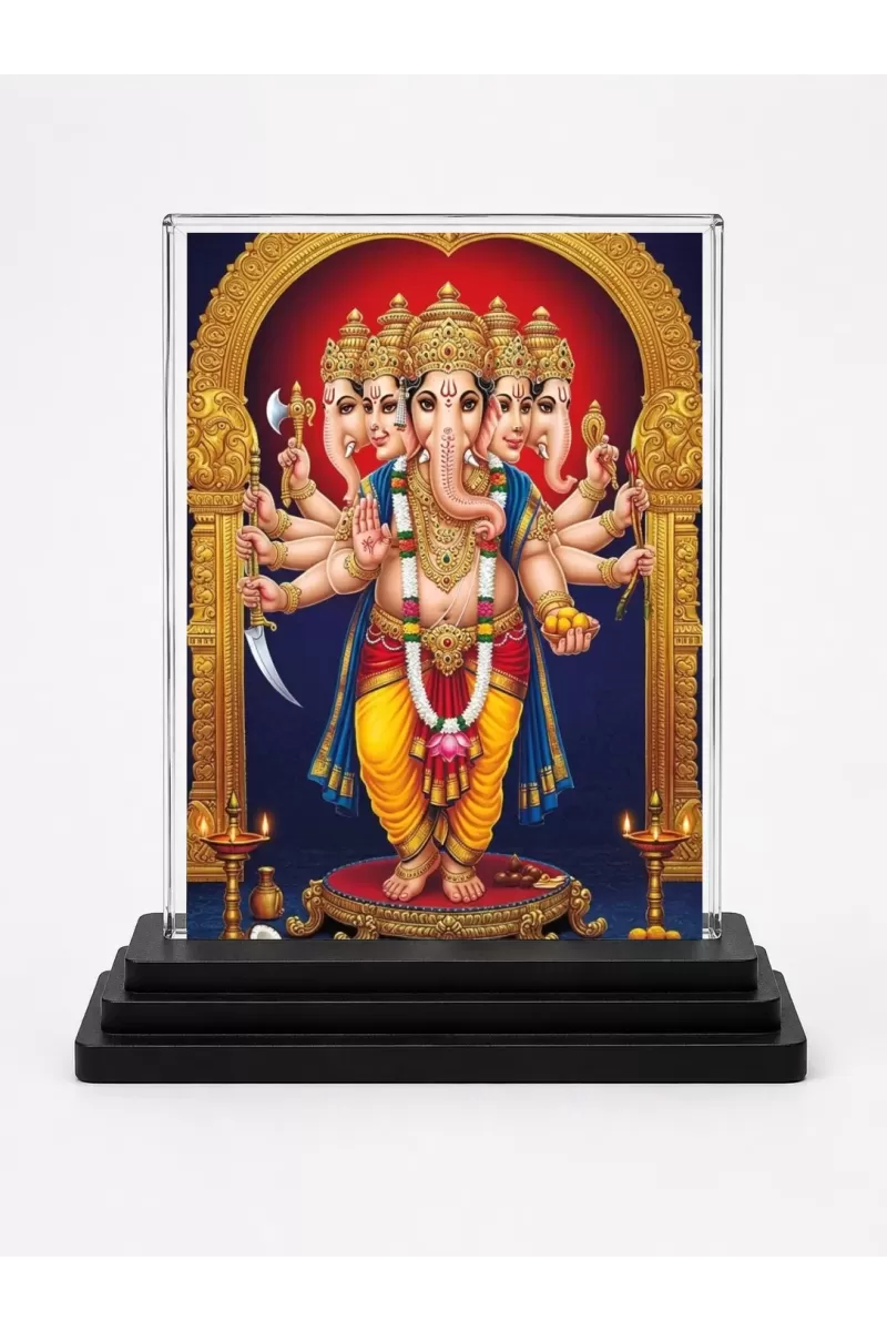 Ganesha Acrylic Car Dashboard Showpiece | Double-Sided Ganesha Photo Stand | 3 X 4 Inch Photo | Transparent Acrylic Frame With Black Base | Car Dashboard, Office & Table Decor (F71444)