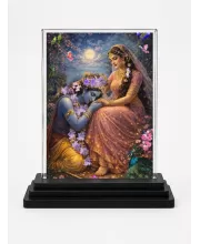 Shree Krishna And Shree Radha Acrylic Car Dashboard Showpiece | Double-Sided Shree Krishna And Shree Radha Photo Stand | 3 X 4 Inch Photo | Transparent Acrylic Frame With Black Base | Car Dashboard, Office & Table Decor (F71445)