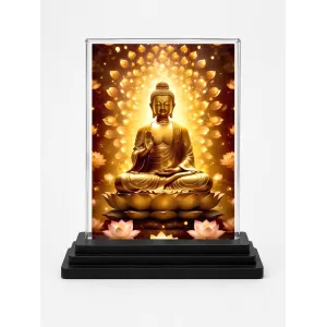 Gautama Buddha Acrylic Car Dashboard Showpiece | Double-Sided Gautama Buddha Photo Stand | 3 X 4 Inch Photo | Transparent Acrylic Frame With Black Base | Car Dashboard, Office & Table Decor (F71446)